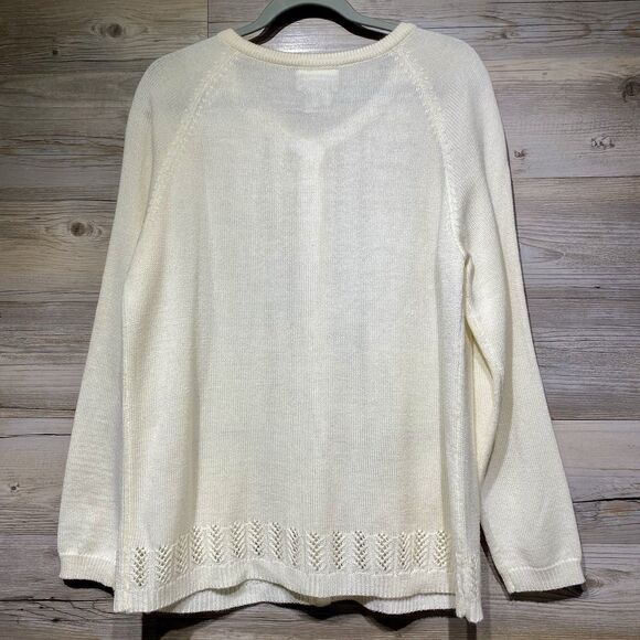 Vintage Cardigan Sweater Women’s Large Cream Crochet Details Acrylic Cottagecore - Picture 2 of 10